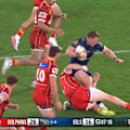 Tom Flegler is placed on report for a hip drop tackle.