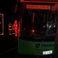 Police say a group of e-bike riders pelted rocks at a bus windscreen causing the driver to lose control and crash.
