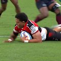 The defending champion Crusaders cruise over in Brisbane with No.8 Christian Lio-Willie scoring the opening try against the Reds in Brisbane.