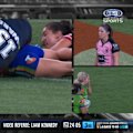 The Raiders are denied a try thanks to the desperate work of the Roosters' goal-line defence.