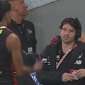 St Kilda's Nasiah Wanganeen-Milera flips off some heckling fans against the Western Bulldogs.