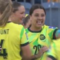 Australia's Sam Kerr finds the back of the net to become the first player to score a goal at the Women's Asian Cup.