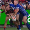Roosters halfback Sam Walker is pinged for a knock-on, but sends it upstairs for a captain's challenge.