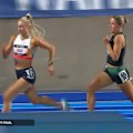 Jessica Hull is clipped by Claudia Hollingsworth and hits the deck in a wild sprint finish in the women's 1500m final at the Australian athletics championships.