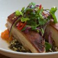 Sticky pork belly, mixed grains, sour herb salad.