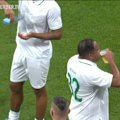 The Real Madrid legends game stops midway through the first half for a drinks break, with beers and shots served on platters.