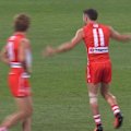 Tom Papley limps around and shows his fury at the umpire.