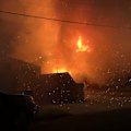 A family of four has been forced to flee their burning home after embers from an outdoor fire pit spread to the property.