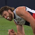 Injury concerns for the Crows after Riley Thilthorpe limps off the field after a knock to the knee from a teammate.
