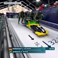 The Jamaican bobsleigh team earns a massive roar from the crowd as the slide with style around the ice in the men's four-man heats.