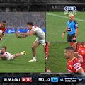 Cameron Munster and Nick Meaney put Jamayne Isaako under enough pressure to stop him from scoring. 