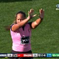 Dragons fullback Teagan Berry is sin binned for a professional foul against the Warriors.