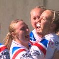 England debutant Jasmin Strange darts over the try line to extend her team's lead over Wales at the Rugby League World Cup.