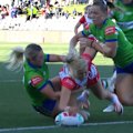 Teagan Berry wastes no time sending an early warning to the Raiders, muscling over the tryline early.