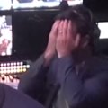 Knights legend Andrew Johns reacts in the Nine commentary box during his former side's entertaining semi-final win.
