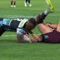 Sione Katoa crosses for a double to punch the Sharks into the lead against the Broncos.