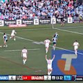 Dragons centre Valentine Holmes scores against his former club Cronulla. 