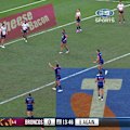 Broncos star Patrick Carrigan is sin binned for a ruck infringement against the Warriors.