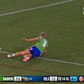 Rachael Pearson hits a 40/20 from just ahead of her own 20 metre line.