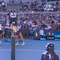 Marie Bouzkova calls for the umpire to review a decision in a rare moment against Iga Swiatek.