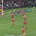Dolphins prop Tom Flegler scores a try in his return from a career-threatening injury.