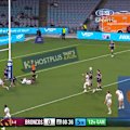 Rabbitohs utility Jamie Humphreys finishes a first-half onslaught against the Broncos.