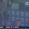 Trent Robinson fumes in the coaching box after the Bunker denied the Roosters a try.