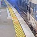A dog owner has cheated death after chasing the pet onto railway tracks, right in front of an oncoming train.