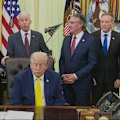 Donald Trump appears to have dozed off multiple times during an Oval Office event.