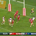 Roosters halfback Toby Rodwell scores after coming off the bench in his NRL debut.