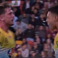 Gold Coast flyer Keano Kini scores a sensational individual try against Brisbane.