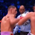 Jai Opetaia lands a right hook to wobble his opponent Noel Mikaelian and claim a TKO victory.
