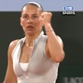Marta Kostyuk wins a crucial point as Todd Woodbridge questions the closing of the roof.