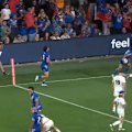 Samoan speedster Sua Fa'alogo scores his fourth try in the RLWC opener against France.