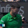 Novak Djokovic mishits a regulation smash that goes long and gifts his opponent a break point.