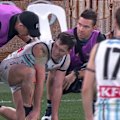 Zak Butters goes down clutching his ankle after landing awkwardly late in the third term in Port's game versus St Kilda.