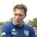 Auckland FC striker Sam Cosgrove reacted angrily after being questioned by a journalist about a suspension loophole his club used.