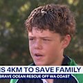 A 13-year-old boy is being hailed a hero after an incredible rescue off WA's coast, swimming four kilometres to get help, as they were swept out to sea.