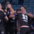 Bulldogs captain Stephen Crichton kicks the match-winning field goal against Manly.