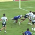Waratahs winger Sid Harvey dances through the Drua defence.