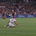 Nathan Cleary produces his iconic left foot step to score for Penrith.