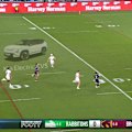 Adam Reynolds intercepts and makes a break but has no support from the Broncos.