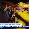 Australian skier Matt Graham speaks to Nine's Danika Mason after claiming bronze in the men's dual moguls.