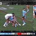 Sharks winger Ronaldo Mulitalo knocks it on and loses his captain's challenge.