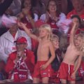 Barry Hall's kids celebrate wildly after another Swans goal.