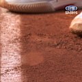 Flavio Cobolli argues with the umpire's call of an ace despite a clear gap shown on camera.