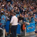 Mo Fotuaika is given a standing ovation after he was sin-binned late against the Dolphins.