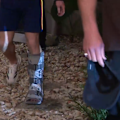 NSW rookie Ethan Strange is spotted heading to dinner in a moon boot after rolling his left ankle in camp before the State of Origin decider.