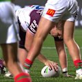 Replays show a clear knock-on from Ben Trbojevic before his Manly teammate Clayton Faulalo scores a try.