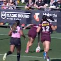 Tamika Upton dazzles to score a try for the Broncos.